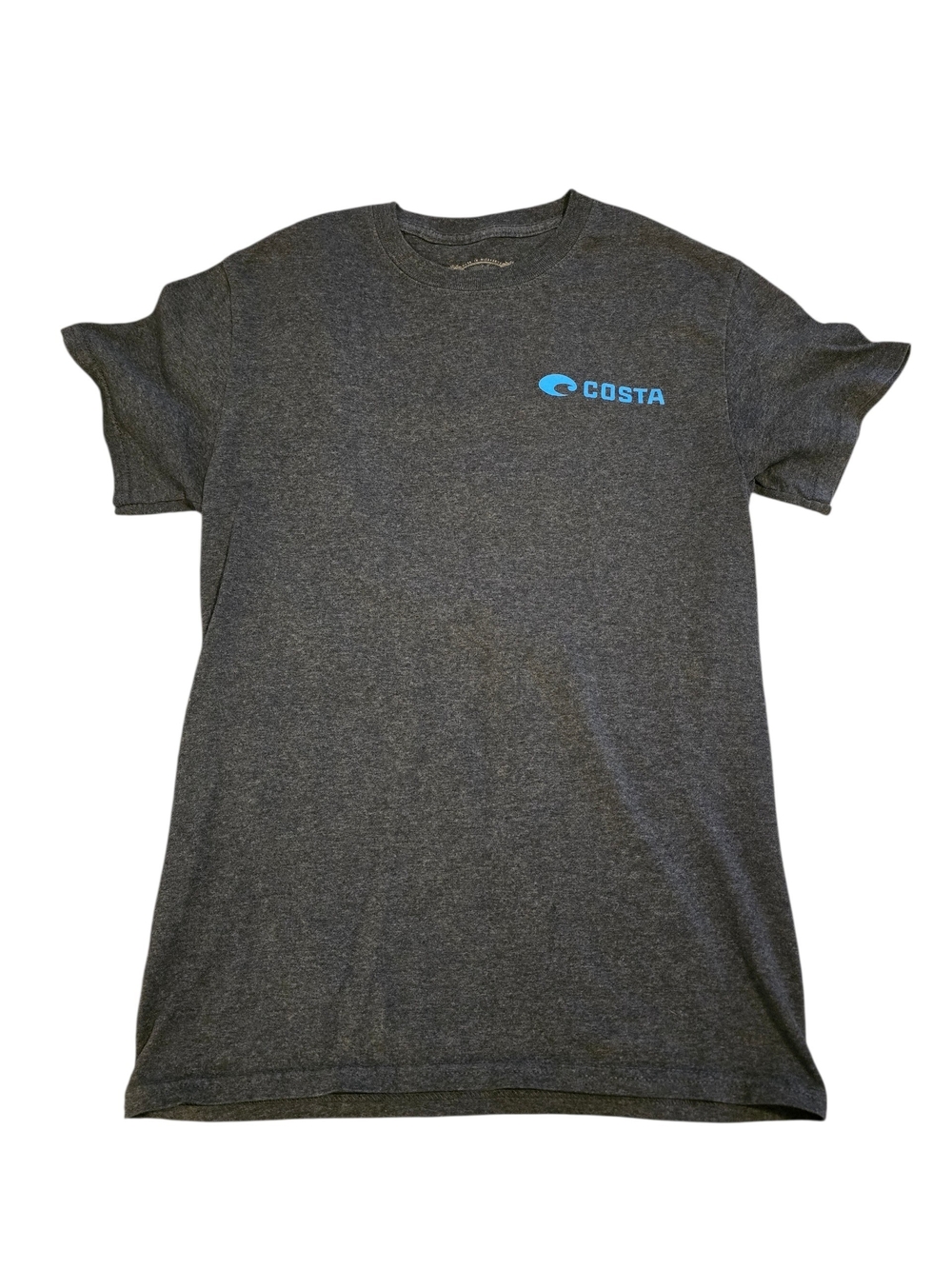 Costa Short Sleeve Crew Tee in Charcoal with Blue Logo